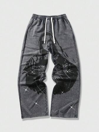 Street Life Herren Mode Jungfrau Maria Muster Strass Jogginghose