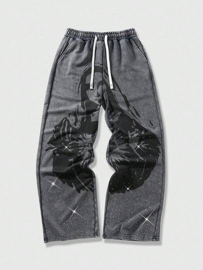 Street Life Pantaloni della tuta da uomo alla moda con stampa della Vergine Maria e strass