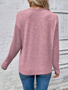 EMERY ROSE 女士心形印花休闲长袖T恤，粉色 - 粉色 - 查看 2