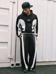 AXEPEAK 2 piezas Conjunto de sudadera con capucha esponjosa con cremallera y pantalones con cordón para hombre, ropa de otoño, invierno - Blanco y Negro - Ver 3