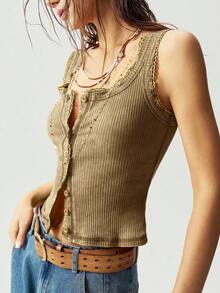 Bohemela Áo crop top đan trơn hở lưng cho nữ, giản dị và tôn dáng - màu nâu - Xem 5