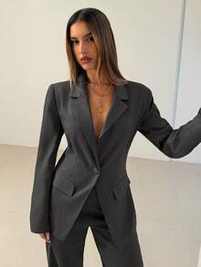 Aloruh Women's Solid Color Blazer And Pants Suit, Fashionable For Commuting In Fall/Winter,Cozy Fall And Winter Clothes For Women - Grey - View 8