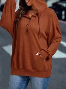 Sudadera informal de talla grande de unicolor - Naranja - Ver 1