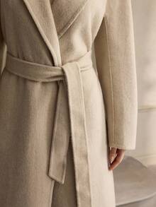 ZEYLAH Women's Autumn/Winter Classic Lapel NeckLong Sleeve Long Cashmere Coat - Beige - View 2