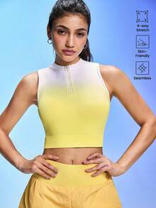 Easithlete Women's Ombre Zipper Front Cropped Sports Tank Top - Yellow - View 3