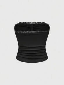 ROMWE Goth 哥特洛丽塔性感交叉蕾丝边紧身胸衣上衣和撞色蕾丝边蛋糕裙 2 件套 - 黑色 - 查看 8