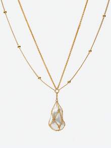 Opalesca 不对称仿珍珠吊坠项链，适合日常佩戴 - 金黃色 - 查看 2