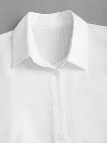 Sweetra 女式翻领提花格子荷叶边长袖衬衫，休闲外套 - 白色 - 查看 4