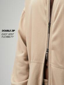 Arc Streetrush Men Street-Style Popular Ins Matching Double Pocket Double Zipper Sweatshirt, Casual Wear, Boyfriend/Husband Gift, Anniversary Gift, Men Double Way Zip Up Hoodies, Fall, Long Sleeve Top - Khaki - View 4