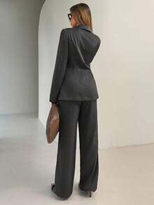 Aloruh Women's Solid Color Blazer And Pants Suit, Fashionable For Commuting In Fall/Winter,Cozy Fall And Winter Clothes For Women - Grey - View 3
