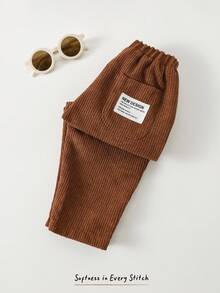 Cozy Pixies 男婴灯芯绒休闲舒适裤，可爱图案简约风格百搭，适合室内、户外滑雪、日常穿着、运动、玩耍、派对、摄影、圣诞节、秋冬 - 棕色 - 查看 5