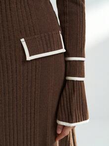 Airaco Deep Brown Commuter Open-Ended Pocket Decorated Knit Midi Dress, Autumn/Winter - Brown - View 2