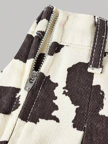 Girlism Tween Girls Y2k Vintage Cute Cow Print Casual Pleated Denim Skirts Fall Winter,For Girls Fall/Winter Dailywear Costume,Girls Streetwear Outfits,Halloween Outfits,Christmas Outfits,Winter Clothes,Teen Skirts