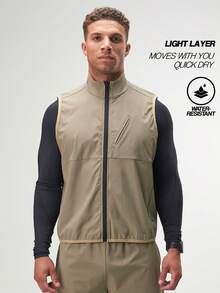 Men's Khaki Zip Front Casual Versatile Vest, Autumn - Khaki - View 3