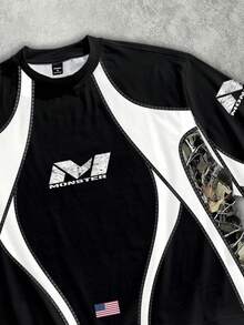 Manfinity Roghcode 街头风格宽松先锋拼布迷彩黑白撞色运动字母短款T恤 - 彩色 - 查看 2