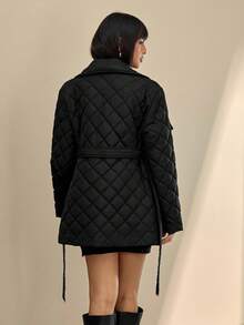CLARA VERO Women Solid Color Padded Detailed Winter Coats - Black - View 2