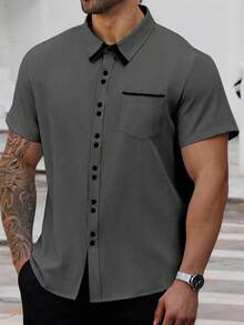 Manfinity CasualCool Plus Size Men's Single Breasted Short Sleeve Shirt