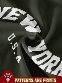 EMERY ROSE Casual Minimalist New York Graphic Fitted V-Neck Drop Shoulder Plus Size Women T-Shirt, Suitable For Summer - Army Green - View 3