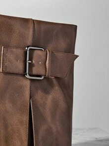 SHUZIA Botines de cuña con puntera puntiaguda, hebilla y doblez en el tobillo, glamorosos y sexys para mujer - Camel - Ver 7