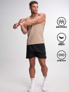 Men's Solid Color Versatile Crew Neck Casual Tank Top - Khaki - View 3