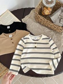 LMoss Kids LMoss   3pcs Baby Boy Knitted Solid Striped Crew Neck Top Set,Herbst Outfit,Long Sleeve Shirts,Long Sleeve Tops,T-Shirt Fall Winter