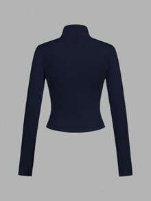 SHEIN EZwear 2pcs Black Knit Zip-Up Long Sleeve T-Shirt For Women, Suitable For Autumn/Winter,Fall - Multicolor - View 10
