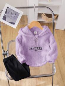 Bộ 2 áo nỉ dài tay in chữ dễ thương cho bé gái, áo nỉ có mũ và quần legging dệt kim, mùa thu/đông - Nhiều màu - Xem 7