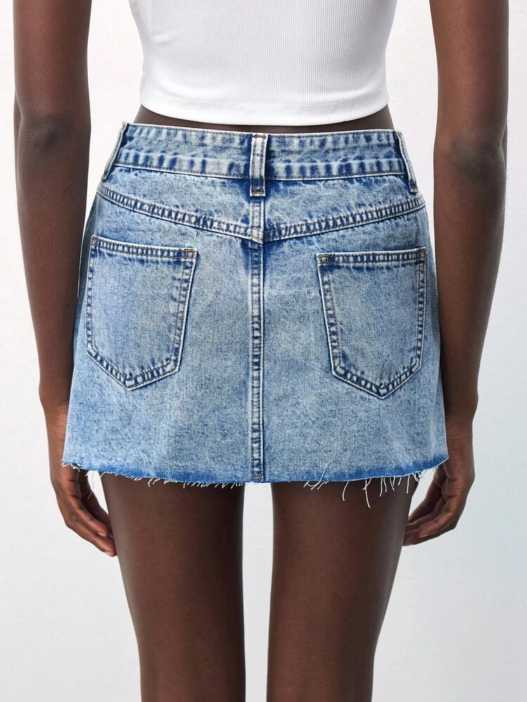 SHEIN Maija Minigonna in jeans sexy a vita bassa blu, gonna con strass e diamanti a forma di rosa in stile Y2K e Ins, gonna in jeans con strass autunnale da donna