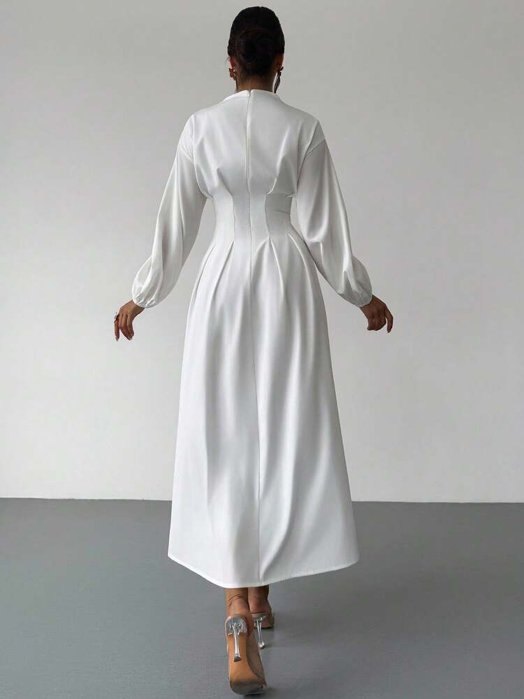 Firerie فستان أنيق أبيض للنساء بياقة عالية ومنطقة الخصر مربوطة ، قصة أكمام فانوس ورفرفة، موديل A-line من النوع الطويل الوسط، مناسب للعمل والمكتب والعطلات والمناسبات الرومانسية، ملائم للربيع والصيف والخريف، فستان تخرج أبيض، فستان فينتاج - أبيض - مشاهدة 7