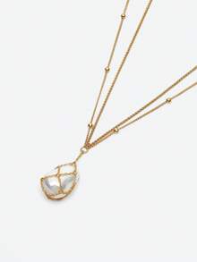 Opalesca 不对称仿珍珠吊坠项链，适合日常佩戴 - 金黃色 - 查看 4