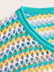 Flirla Plus Size Wavy Striped Knit Sweater - Green - View 3