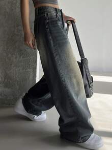 DAZY Women's Loose Fit Wide Leg Jeans With Distressed Detail,Baggy Jeans - Dark Wash - View 6