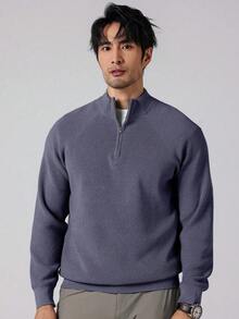 Manfinity Homme Men's Casual Solid Color Stand Collar Sweater, Autumn/Winter, Long Sleeve Top - Mauve Purple - View 4