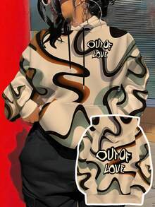 Maweii Sudadera holgada de punto con capucha y estampado digital para mujer de talla grande, estilo de moda casual y elegante - Multicolor - Ver 1