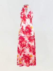 Maija Vestido maxi halter con cintura ceñida y estampado floral para mujer - Rosa Fucsia - Ver 4