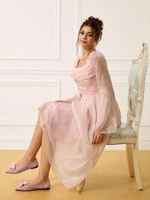 CUCCOO HITCHD Women's Floral Embroidered Lace Pointed Toe Flats, Elegant Sweet Romantic Comfortable Light Pink Mesh Formal Dress Shoes, Bridesmaid Shoes, Ballet Flats, Wedding Guest Shoes, Suitable For Weddings, Galas, Christmas, Thanksgiving, New Year, Valentine's Day, Birthdays, Parties - Pink - View 2