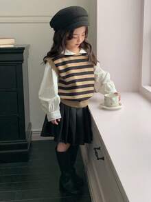 DAZY 少女PU褶皱休闲韩版迷你裙 - 黑色 - 查看 4