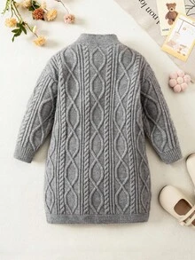 SHEIN 少女休闲复古针织连衣裙，秋冬 - 灰色 - 查看 2