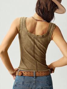 Bohemela Áo crop top đan trơn hở lưng cho nữ, giản dị và tôn dáng - màu nâu - Xem 2