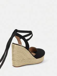 Styleloop Sandalias de plataforma con cuña tejidas en cuerda para mujer, adecuadas para fiesta, boda, uso diario, vacaciones, Halloween, Navidad, festival de música, otoño - Negro - Ver 4