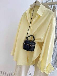 INAWLY 休闲通勤宽松条纹长袖衬衫