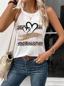 SHEIN LUNE Women's Casual Heart Pattern Halter Neck Fitted Tank Top, Suitable For Summer Back To School - White - View 3