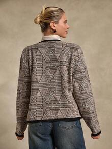 Bóhologie Geometrisch gemusterte Jacke mit schwarzem Saum, leichte Strickware, elegante und vielseitige Westernkleidung - Verschiedenfarbig - Übersicht 2