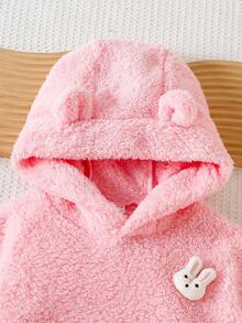 SHEIN Playful Pals Young Girl' Casual Loose Cute 3D Rabbit Decor Round Neck Long Sleeve Top And Elastic Waist Loose Pants Set, Casual & Adorable Fall Winter - Pink - View 6