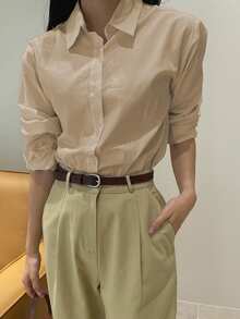 DAZY Camisa de manga larga de unicolor versátil y casual para otoño