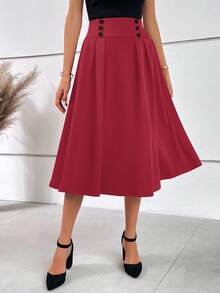 EURMUSE Váy công sở đơn sắc, thường ngày, đa năng dành cho nữ - Màu Đỏ Sâu - Xem 4