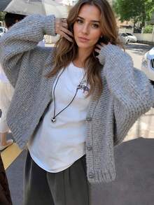 INAWLY Women's Casual Solid Color Knit Cardigan, Autumn/Winter