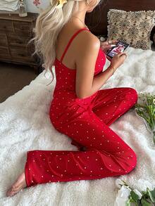 SHEIN ZzzCrew Set de pijamale cu camisol și pantaloni scurți tricotați pentru femei, sexy și potrivit pentru toate anotimpurile