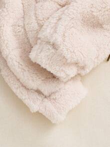 SHEIN 男婴休闲双面卡通耳朵连帽长袖连体衣，前拉链设计，罗纹袖口和下摆，秋冬季 - 杏色 - 查看 5