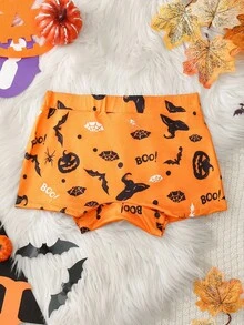 Orange Halloween Bat Contrast Print All-Over Print Briefs Boxer Shorts For Tween Boys - Orange - View 2